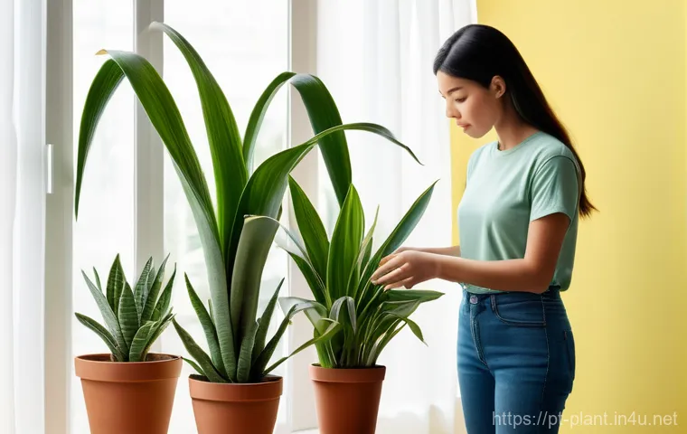 스투키 키우는 방법 - **Prompt Title: The Attentive Caretaker and the Thriving Sansevieria**
    **Description:** An indoo...