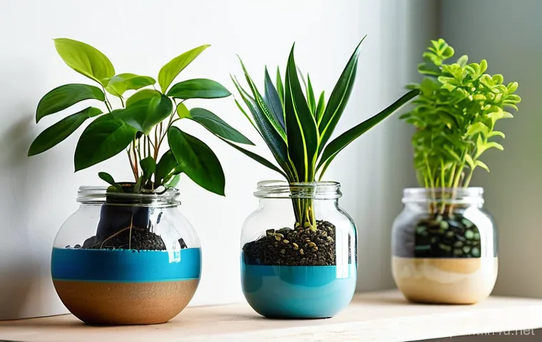 햇빛 없이 잘 자라는 식물 - **"Urban Jungle Retreat"**
    A tranquil and cozy corner of a modern apartment living room, softly ...